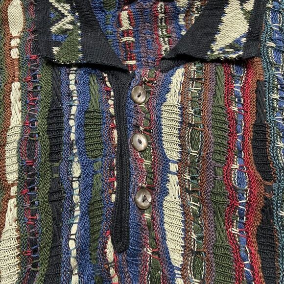 Coogi Y2K Vintage 3D Knit Multicolored Cotton Collard Sweater Men's Size Large - Picture 5 of 10